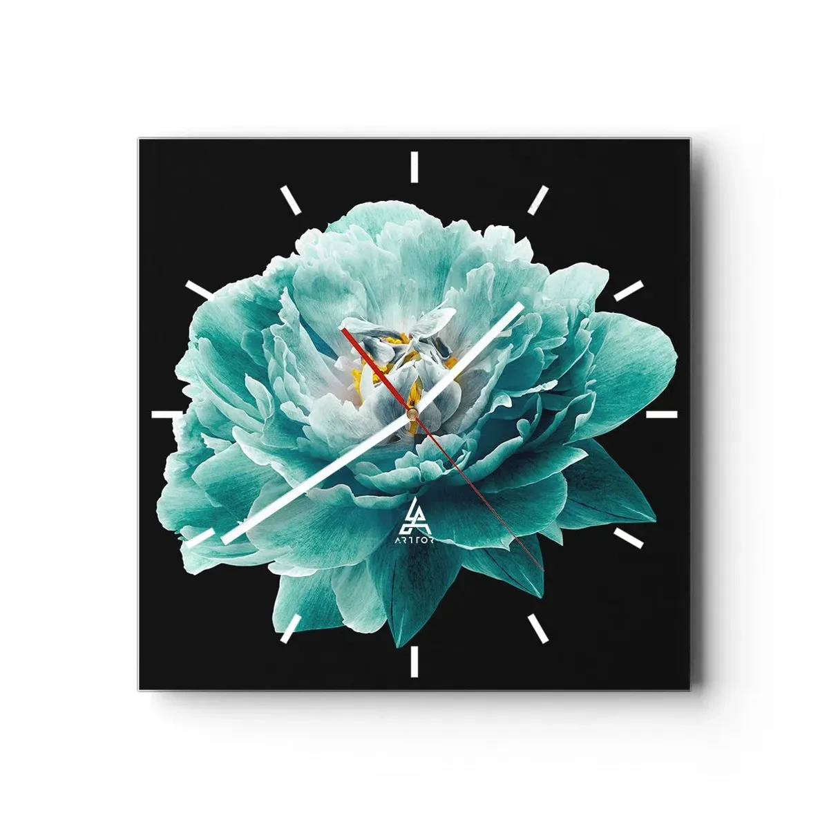Wall clock - Clock on glass - Blue and Gold Petals - 30x30 cm