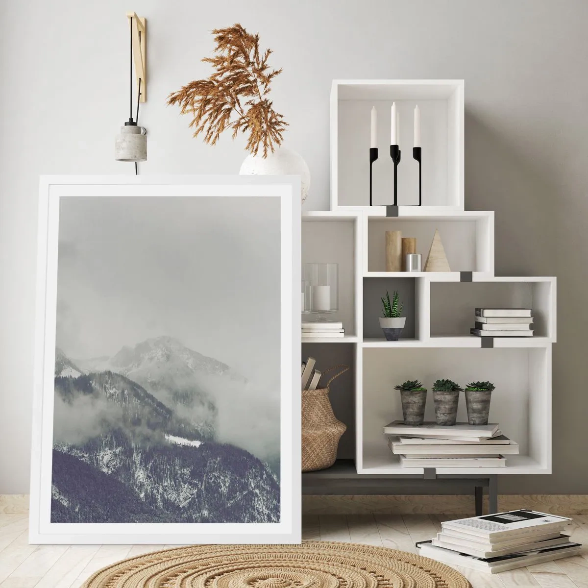 Poster in white frmae - Foggy valley - 30x40 cm