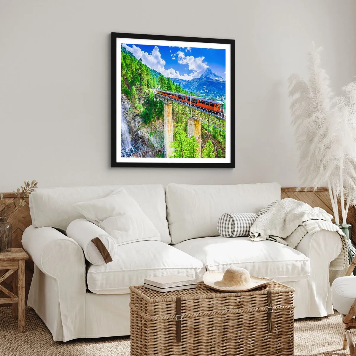 Poster in black frame - Train Through the Alps - 40x40 cm
