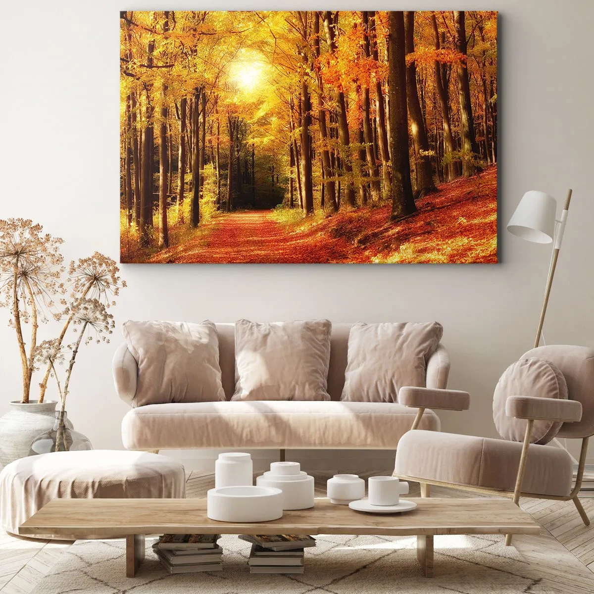 Canvas picture - Golden Autumn on a Forest Path - 120x80 cm