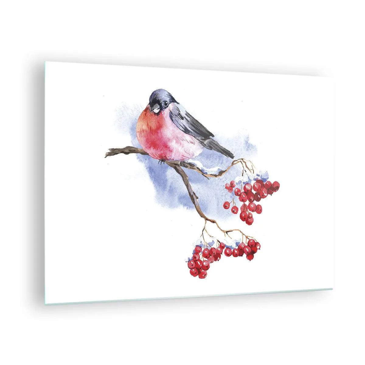 Glass picture - A bird on a rowan branch - 70x50cm - Winter in Colour - Modern wall decoration for the living room and bedroom ARTTOR