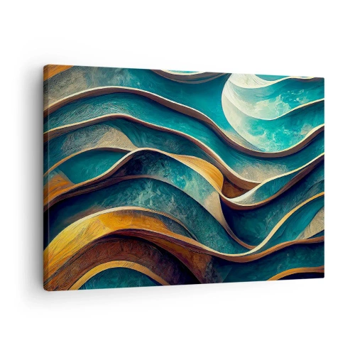 Canvas picture - Abstract waves in shades of turquoise and gold - 70x50cm - Meanderings of Blue - Modern wall decoration for the living room and bedroom ARTTOR