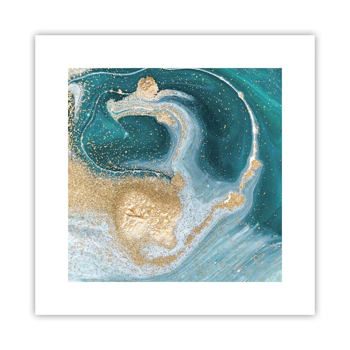 Poster - Swirl of Gold and Turquiose - 30x30 cm