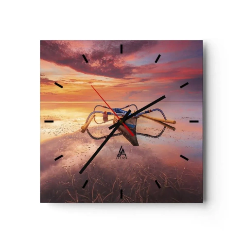 Wall clock - Clock on glass - Tranquility of Tropical Evening - 30x30 cm