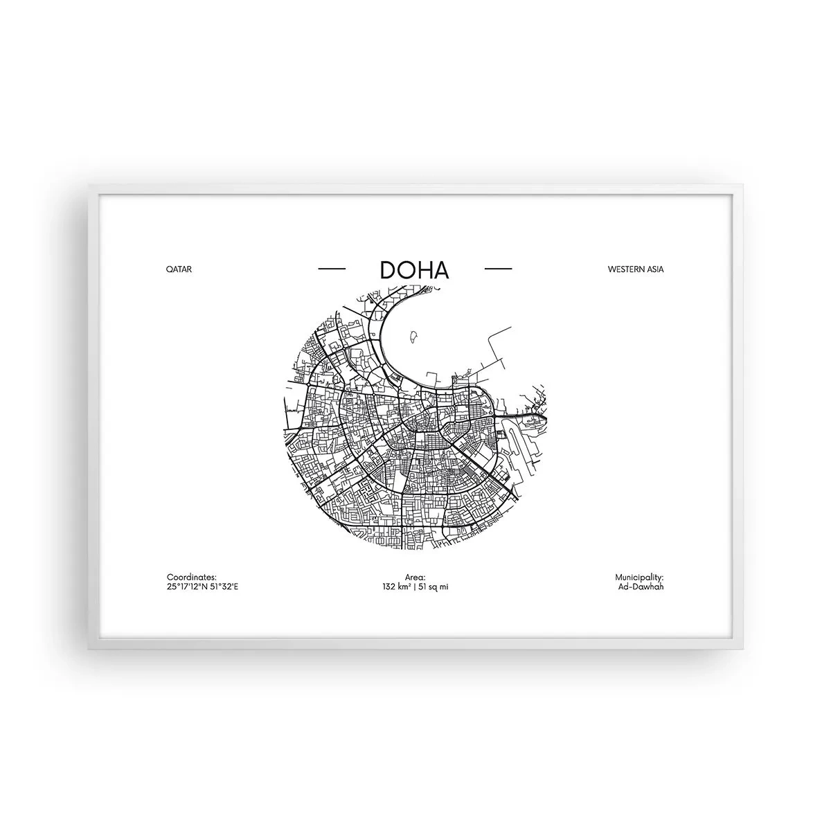 Poster in white frmae - Anatomy of Doha - 100x70 cm