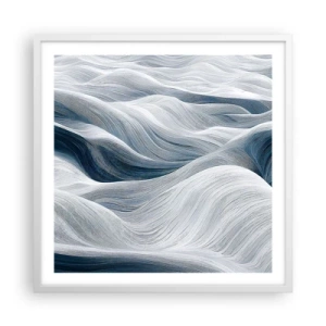 Poster in white frmae - White and Blue Waves - 60x60 cm