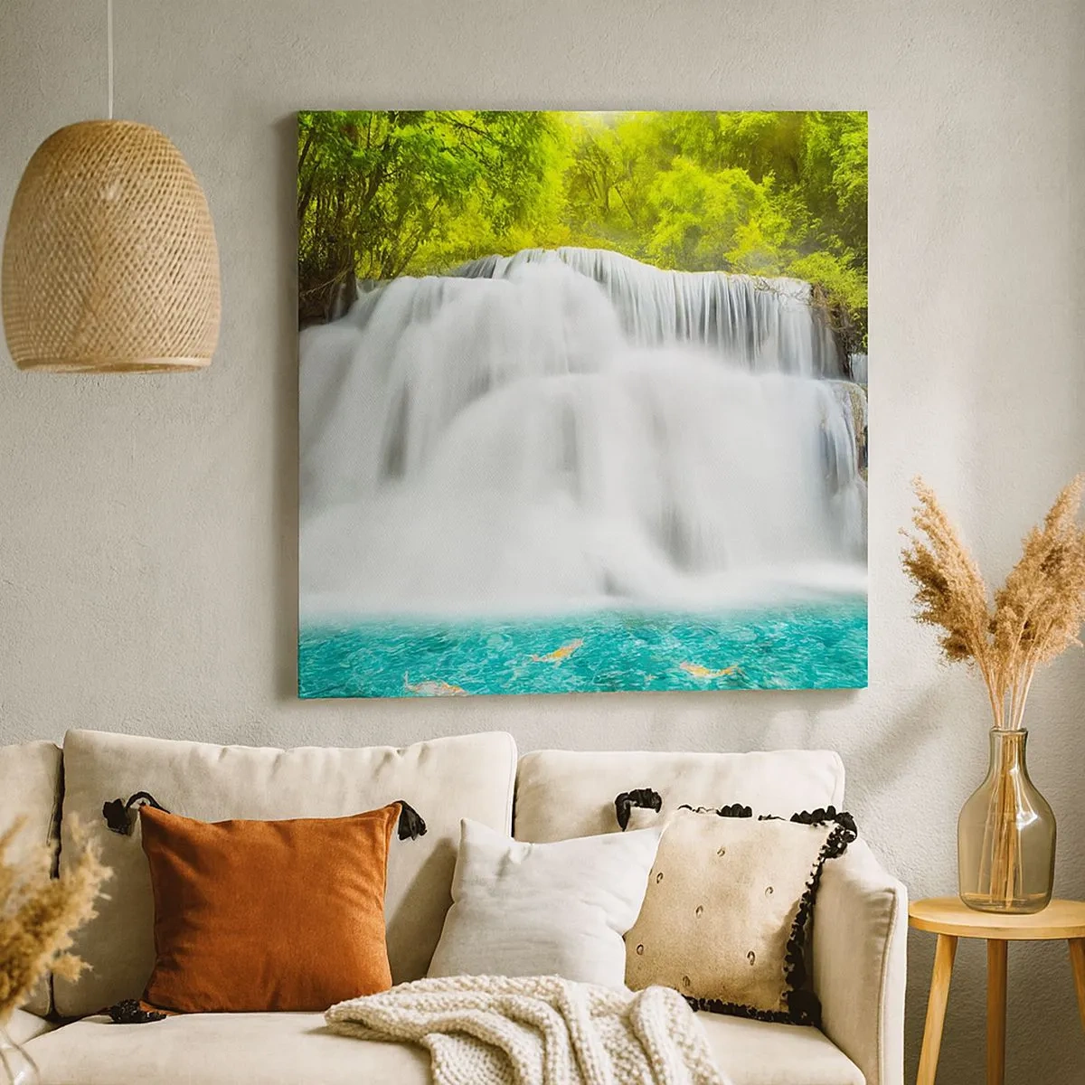 Canvas picture - Foamy Cascade from Green to Azure - 30x30 cm