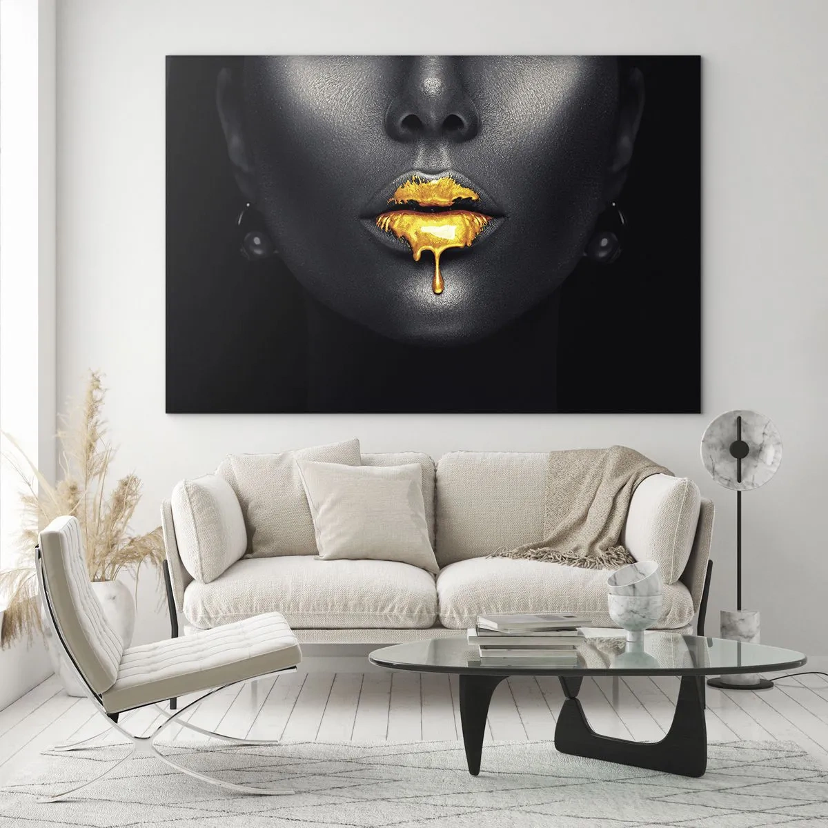 Glass picture - Golden Lips - 120x80 cm