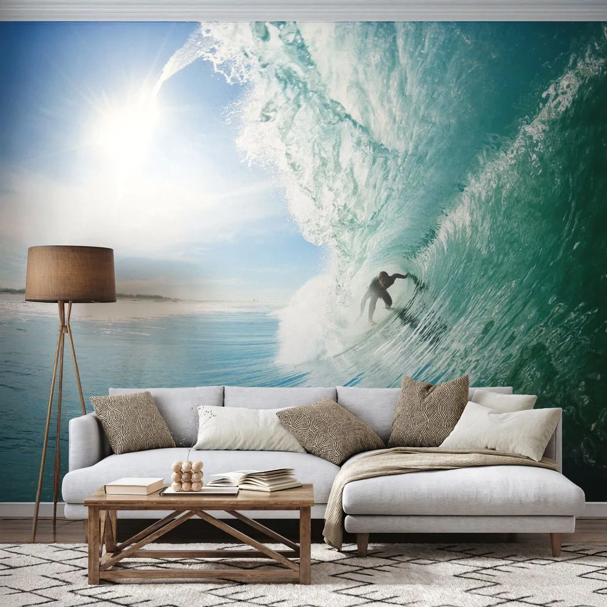 Self-Adhesive Photo Wallpaper Deluxe Sticker - Riding the Wave - Landscape, Ocean, Surfer - 500x350 cm