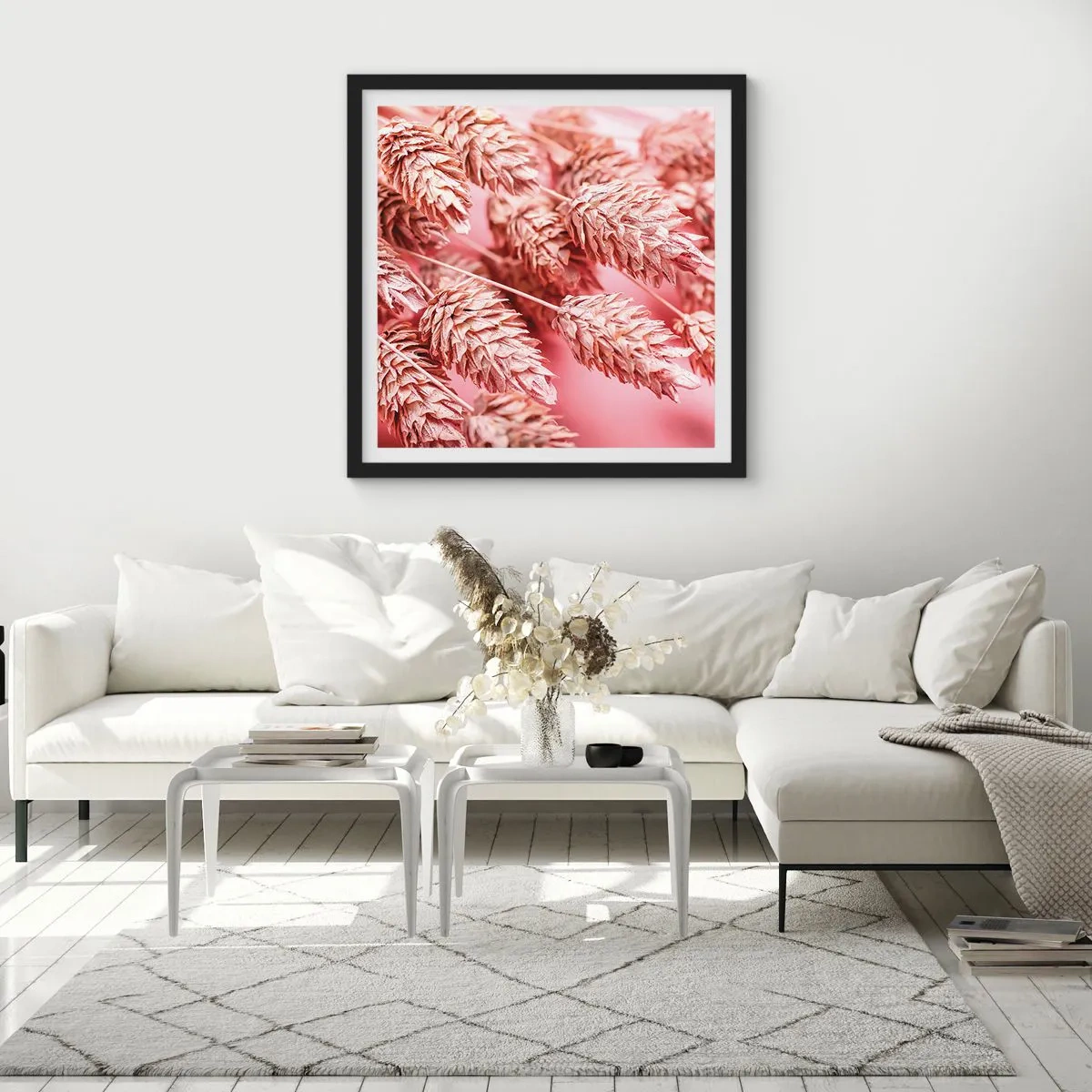 Poster in black frame - Flowery Cascade in Pink - 60x60 cm