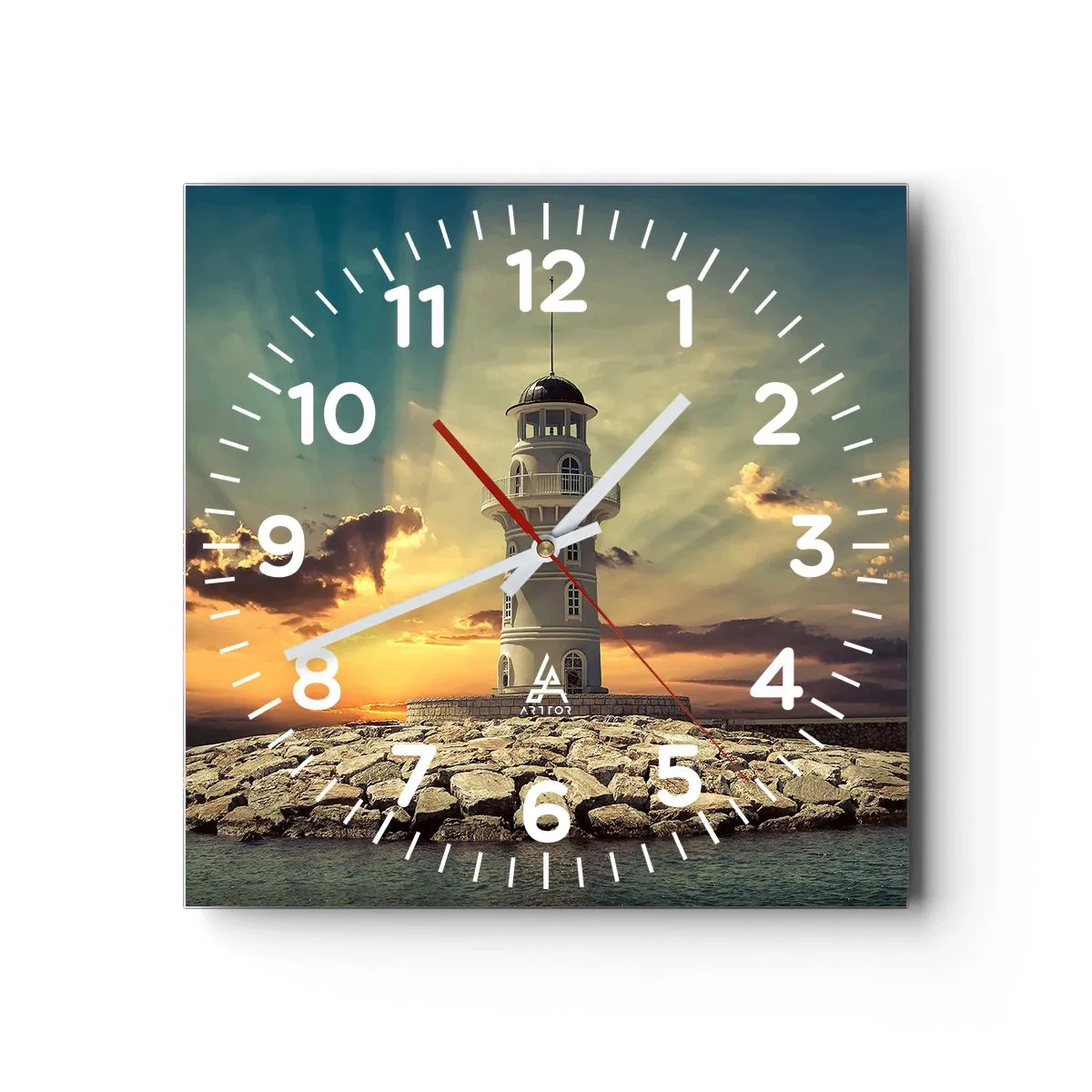 Wall clock - Clock on glass - Light, Hope, Beauty - 40x40 cm