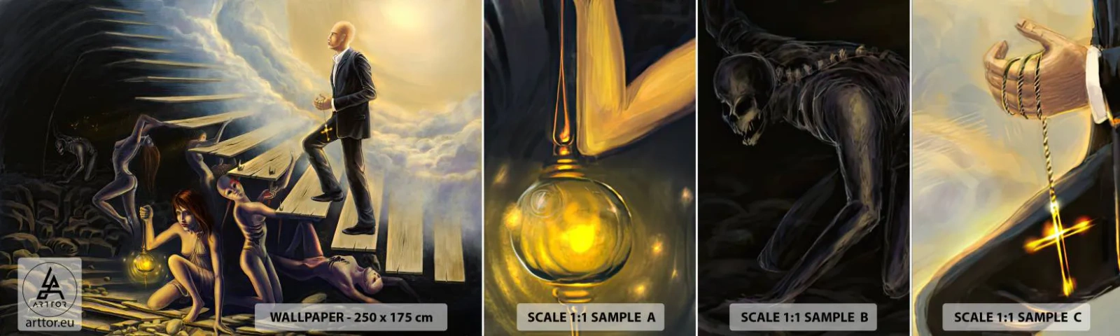 Photo Wallpaper Sample Standard Eco - A Dantesque Journey towards the Light - Abstraction, Fantasy, People - 100x30 cm