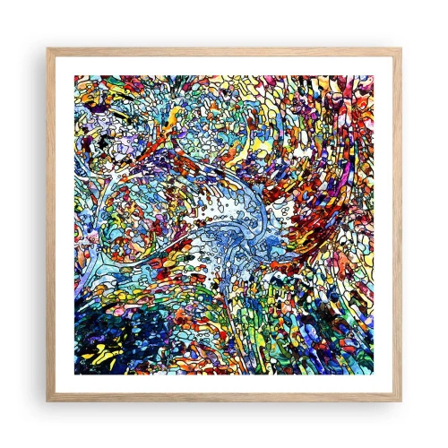 Poster in light oak frame - Stained Glass with Drops - 60x60 cm