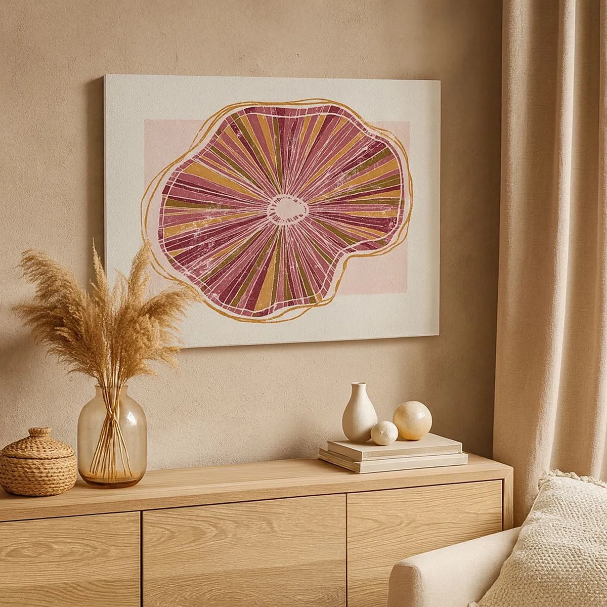 Canvas picture - Abstract tree slice pattern in pink shades - 70x50cm - Radial Abstract - Modern wall decoration for the living room and bedroom ARTTOR