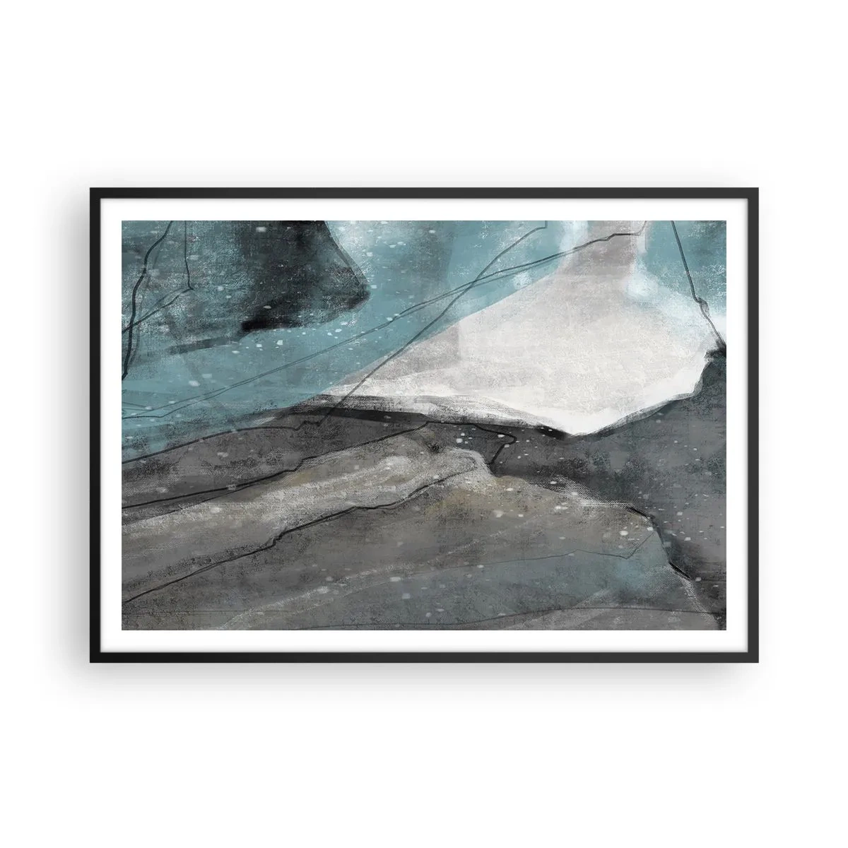 Poster in black frame - Abstract: Rocks and Ice - 100x70 cm