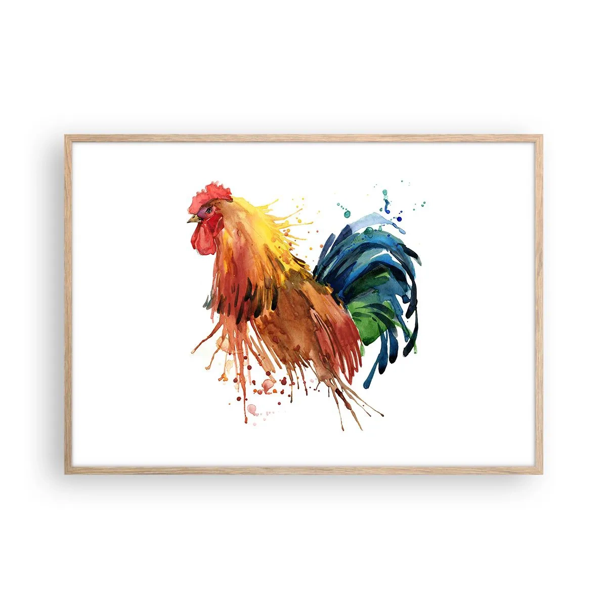 Poster in light oak frame - King Rooster - 100x70 cm