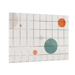 Glass picture - Colorful circles on a geometric grid of thin lines - 70x50cm - Imprisoned. Us or Them? - Modern wall decoration for the living room and bedroom ARTTOR