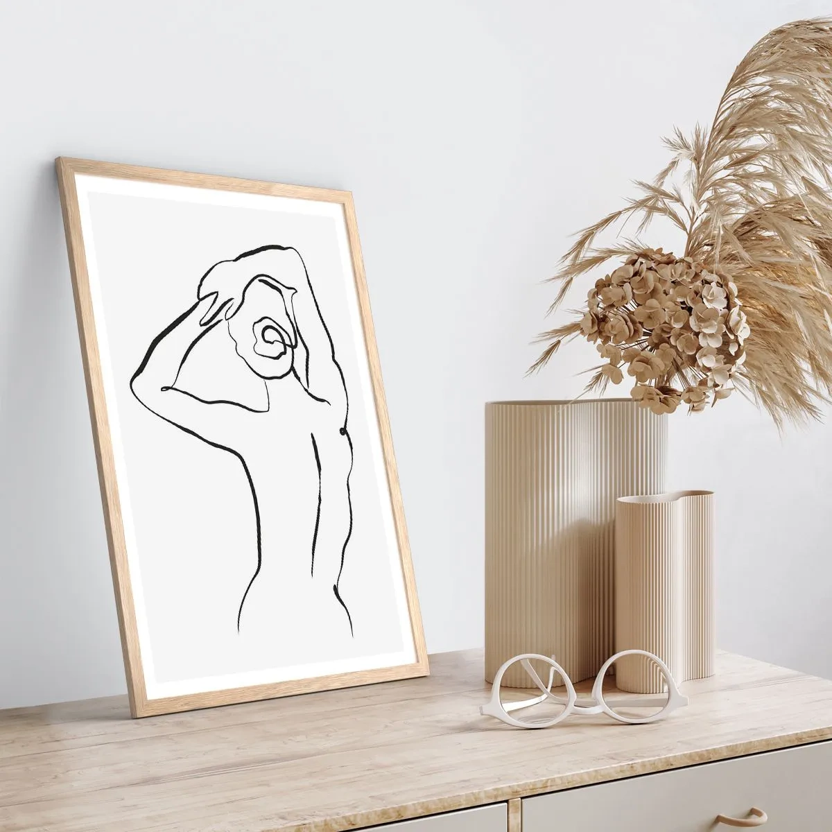 Poster in light oak frame - Nude in the Morning - 30x40 cm