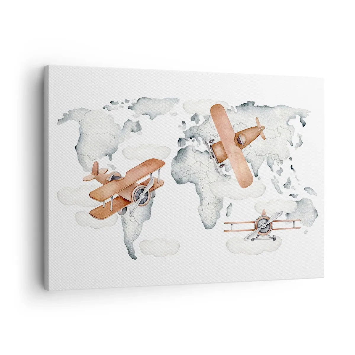 Canvas picture - Illustration of a world map with airplanes - 70x50cm - In a Pioneering Spirit - Modern wall decoration for the living room and bedroom ARTTOR
