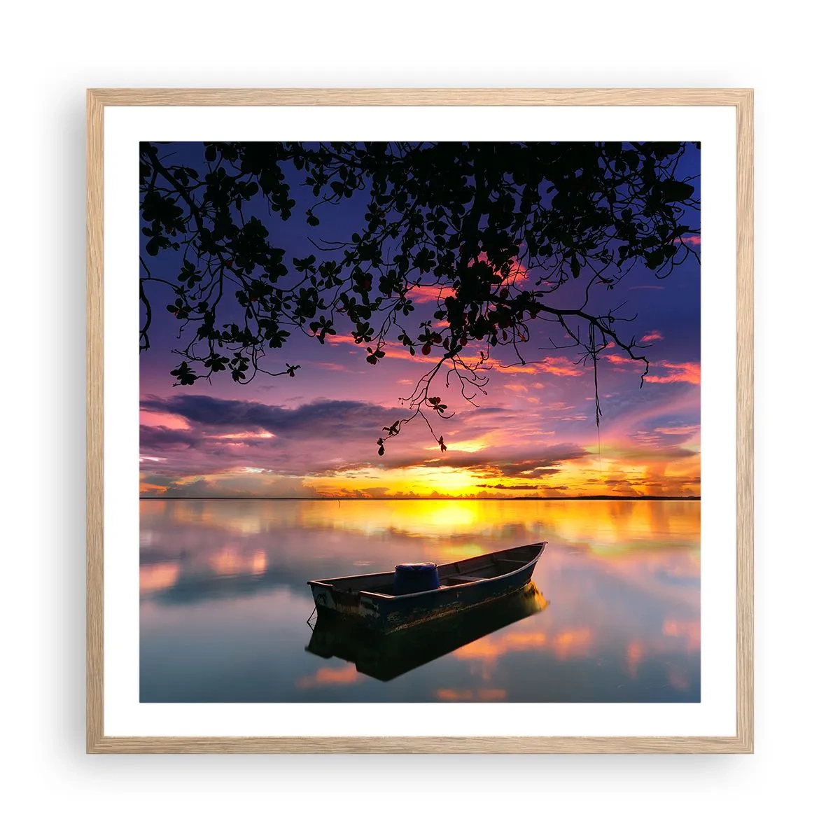 Poster in light oak frame - Serenity of the Lake - 60x60 cm