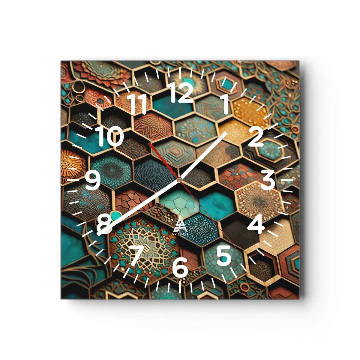 Wall clock - Clock on glass - Arabic Ornaments - Variation - 40x40 cm