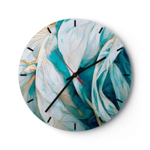 Wall clock - Clock on glass - Blue Abstract with a Golden Motif - 40x40 cm