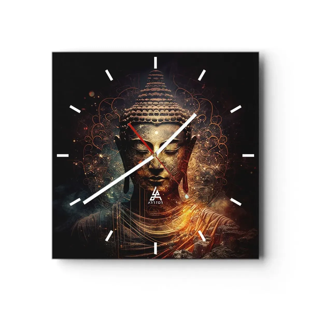 Wall clock - Clock on glass - Spiritual Balance - 40x40 cm