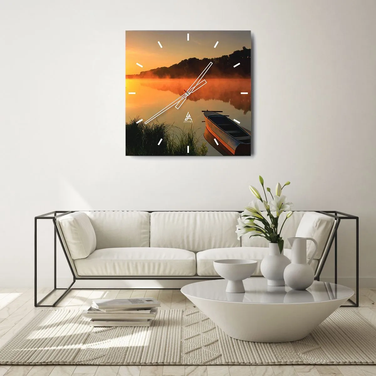 Wall clock - Clock on glass - Sunrise by a Mirror-like Water - 30x30 cm
