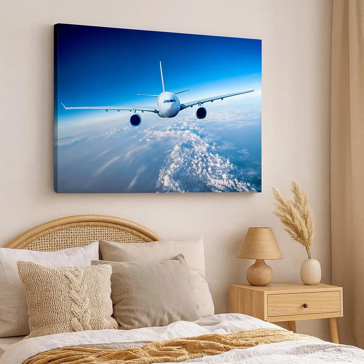 Canvas picture - An airplane flying above the clouds against a blue sky - 70x50cm - I Am Flying - Modern wall decoration for the living room and bedroom ARTTOR
