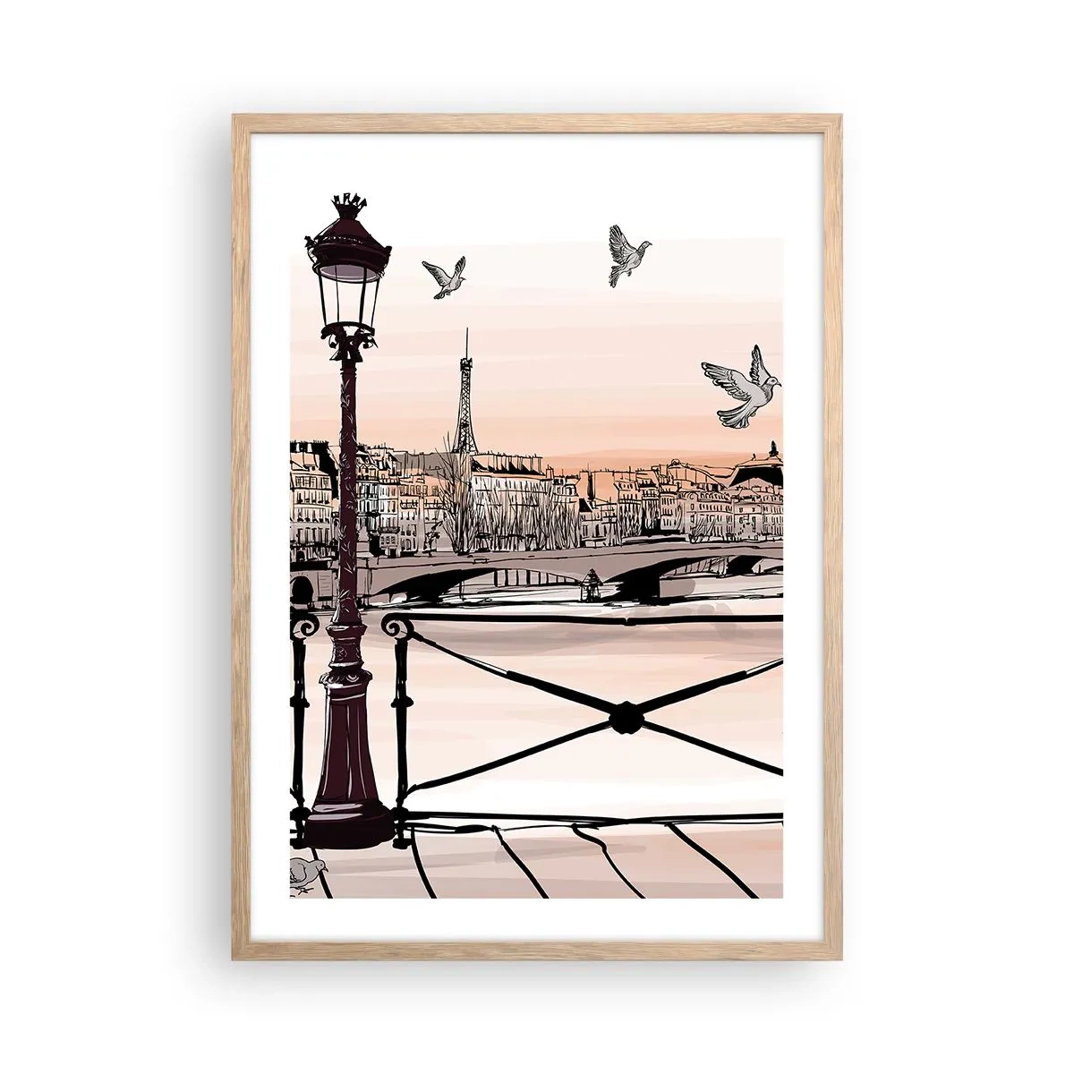 Poster in light oak frame - Over the Roofs of Paris - 50x70 cm