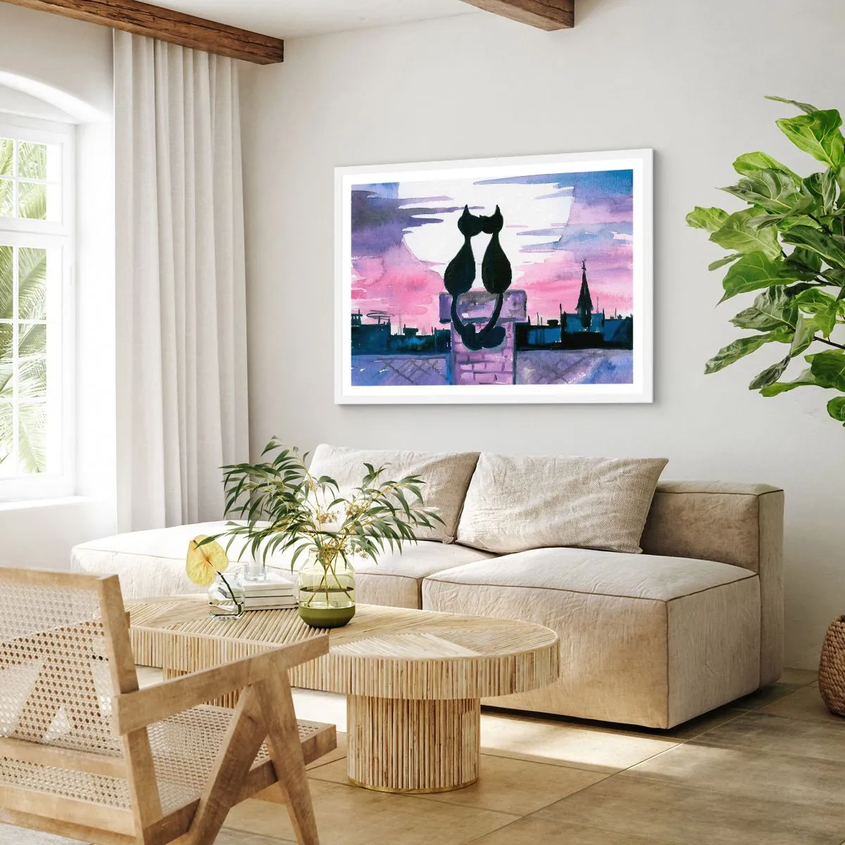 Poster in white frmae - Rendezvous under the Moon - 91x61 cm