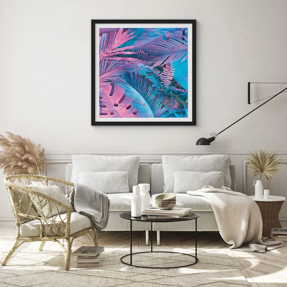 Poster in black frame - Tropics in Pink and Blue - 50x50 cm