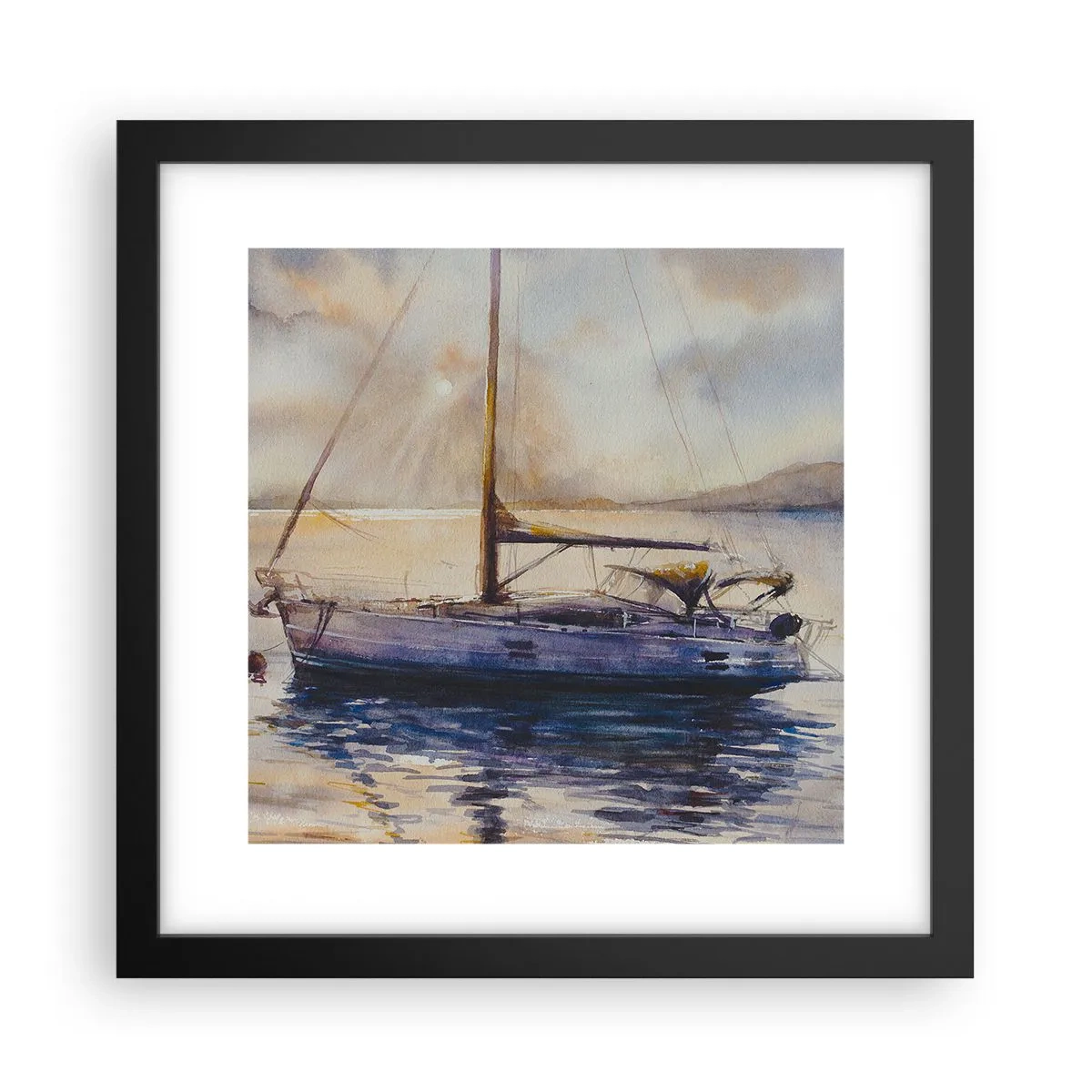 Poster in black frame - Evening in Harbour - 30x30 cm