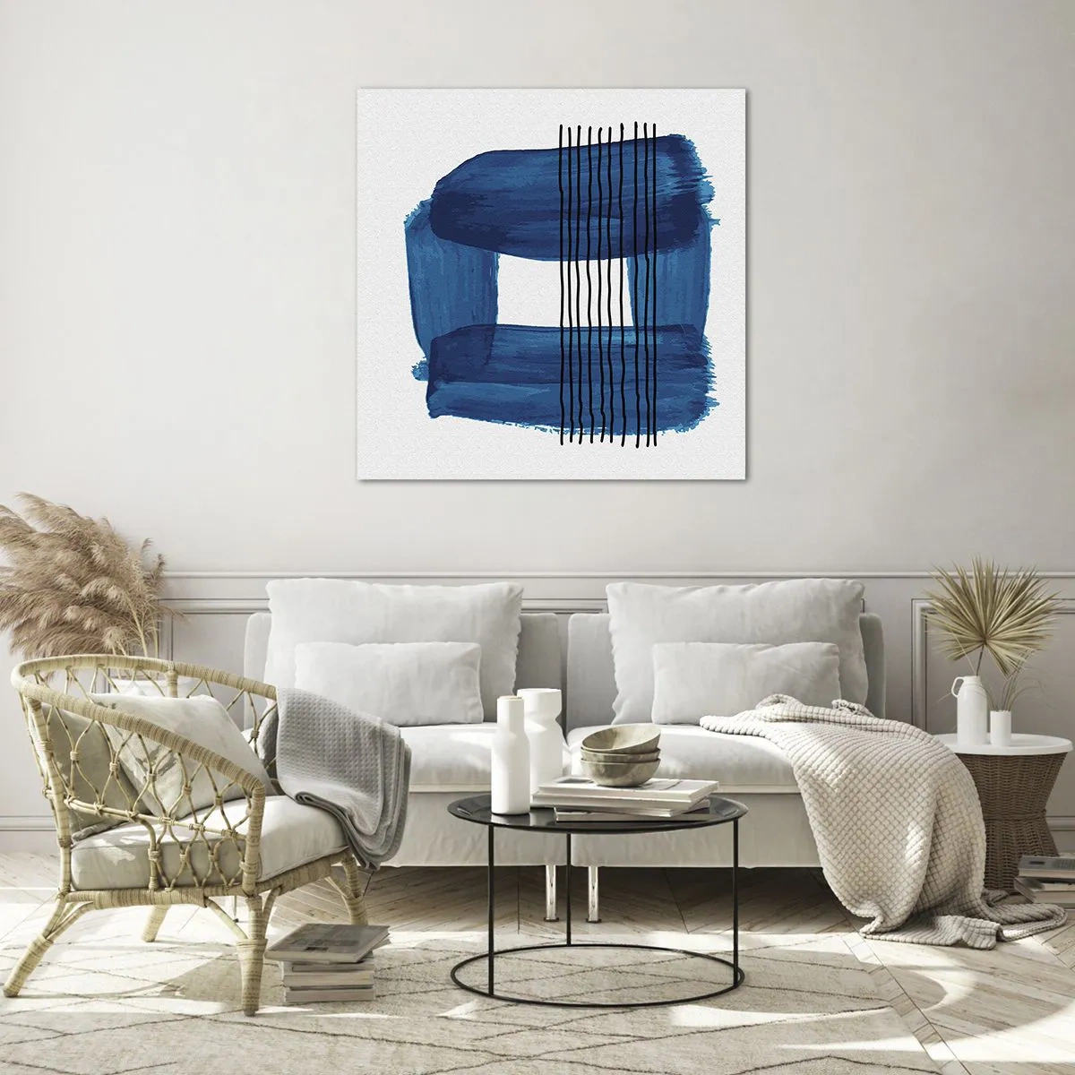 Glass picture - Blue and Black Composition - 50x50 cm