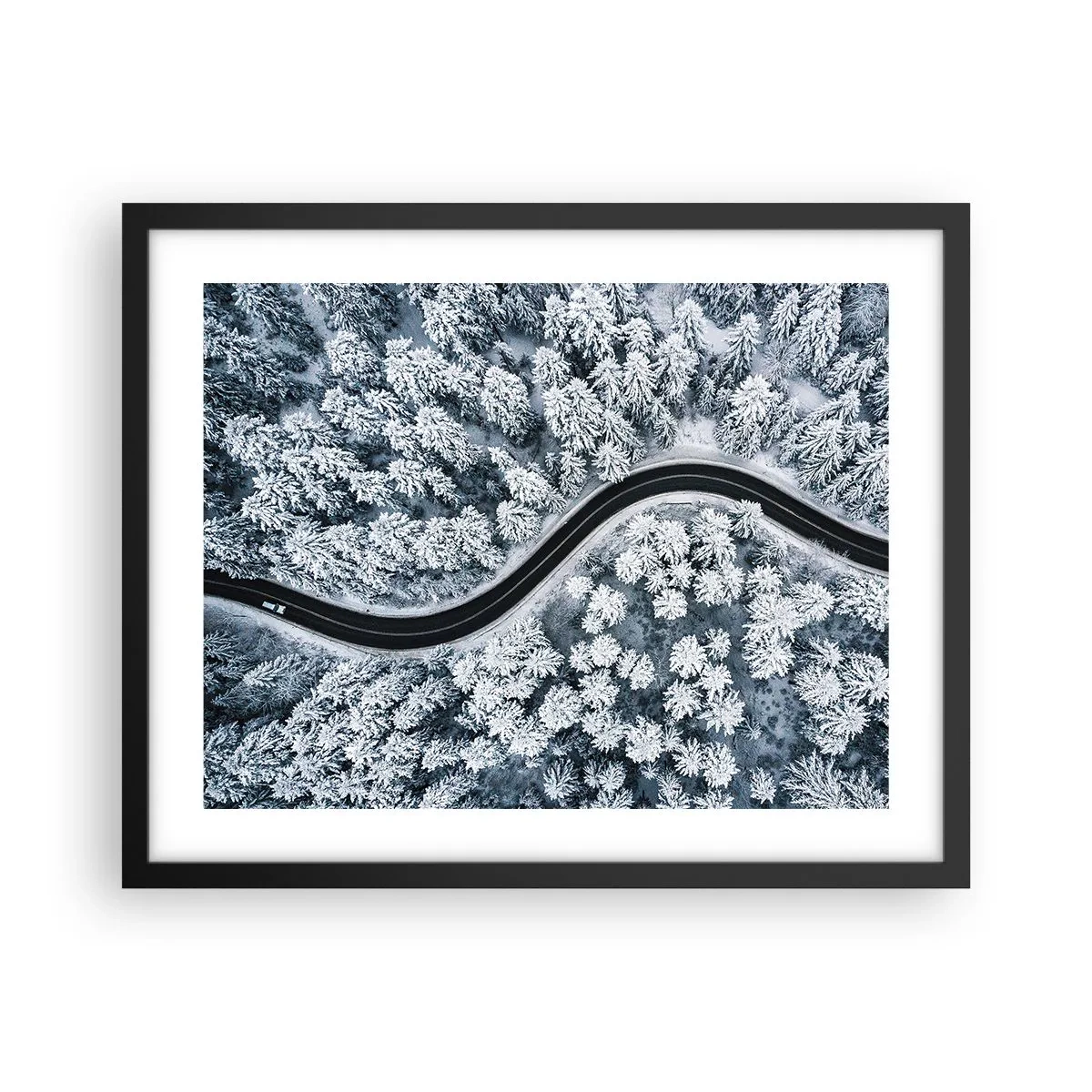 Poster in black frame - Through Wintery Forest - 50x40 cm