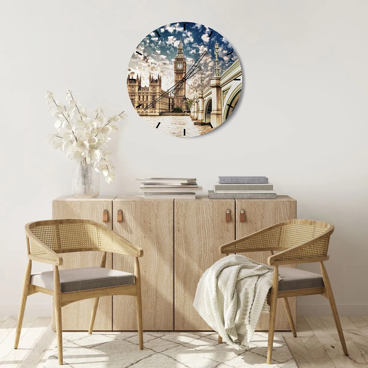 Wall clock - Clock on glass - Clouds over the Thames - 30x30 cm