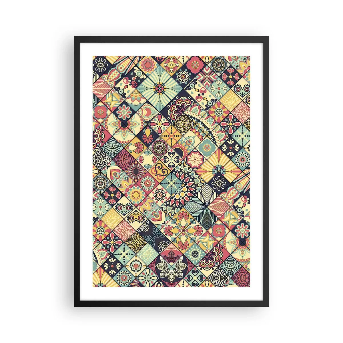 Poster in black frame - Colorful mosaic-style pattern - 50x70cm - Moroccan Style - Modern wall decoration for the living room and bedroom ARTTOR