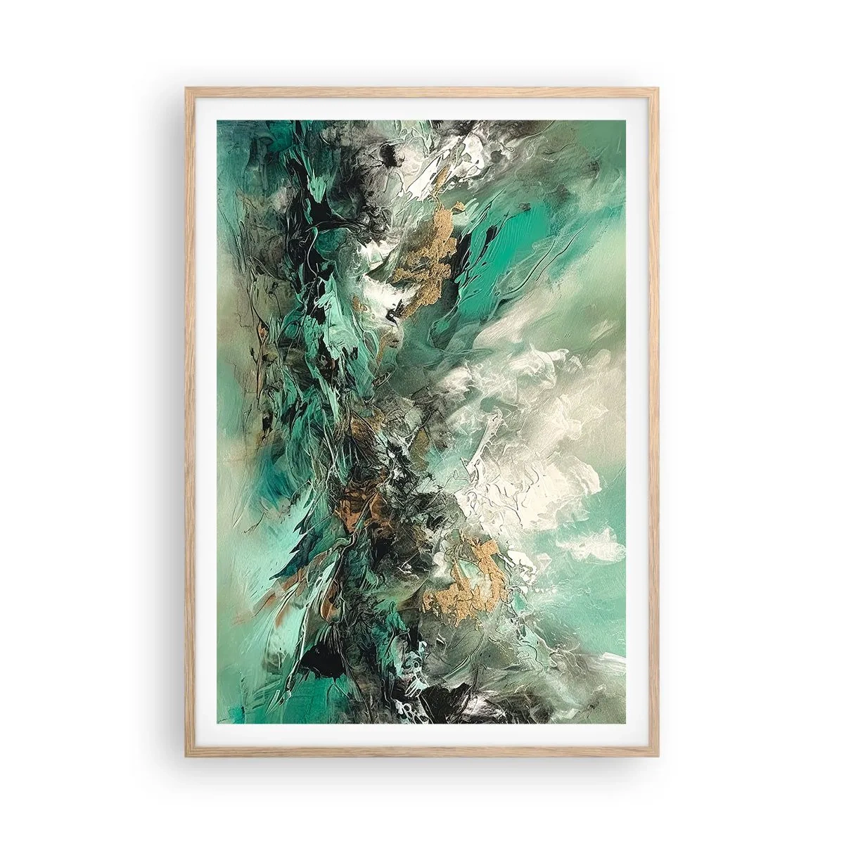 Poster in light oak frame - Emerald and Black Lump - 70x100 cm