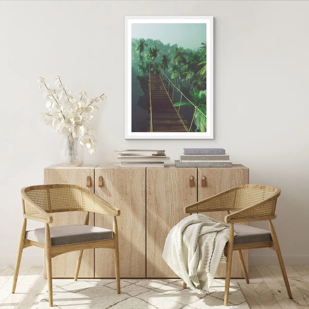 Poster in white frmae - Hanging Bridge in the Green - 50x70 cm