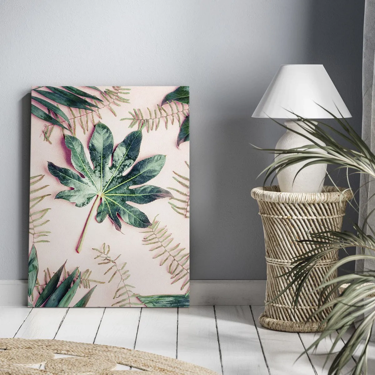 Canvas picture - Study in Green on Pink Background - 55x100 cm