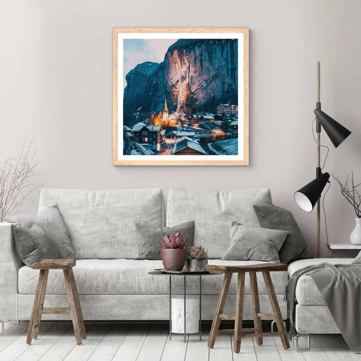 Poster in light oak frame - Sparkling Winter Spirit - 50x50 cm