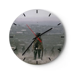 Wall clock - Clock on glass - A figure with a gun against the backdrop of a city and mysterious fog - 30x30cm - Last Man Standing - Modern wall decoration for the living room, kitchen, and bedroom ARTTOR