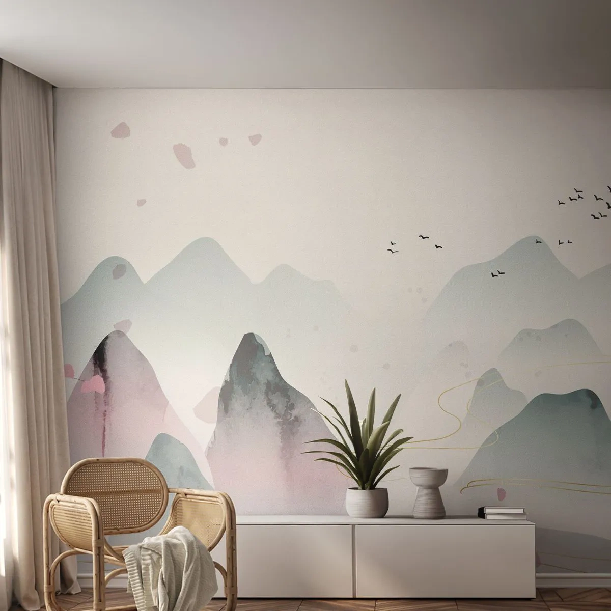 Self-Adhesive Photo Wallpaper Deluxe Sticker - Over the Peaks - Landscape, Birds, Mountains - 350x256 cm
