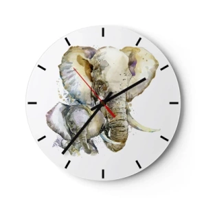 Wall clock - Clock on glass - An elephant with a calf in a watercolor style - 30x30cm - It's Best at Mum's - Modern wall decoration for the living room, kitchen, and bedroom ARTTOR