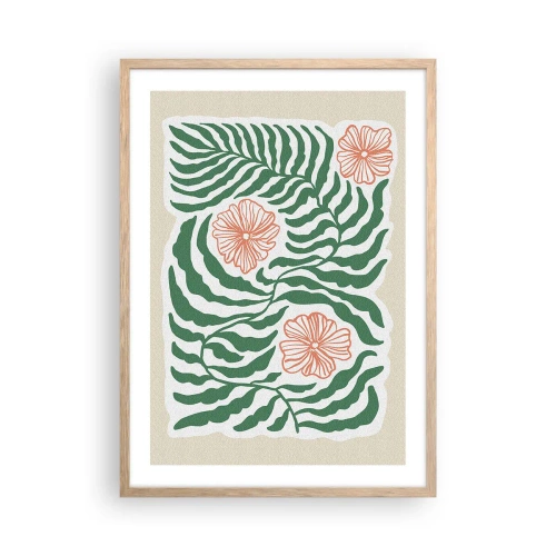 Poster in light oak frame - Blossoming in Green - 50x70 cm