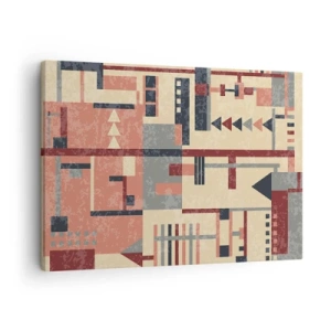 Canvas picture - Geometric pattern in pastel shades of beige, red and gray - 70x50cm - Combinations of Verticals and Horizontals - Modern wall decoration for the living room and bedroom ARTTOR