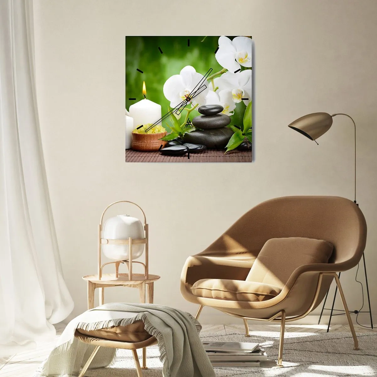 Wall clock - Clock on glass - Fragrant, Flowery, Delicate Touch - 30x30 cm