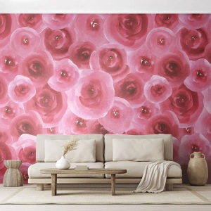 Photo Wallpaper Premium Sand - Roses at the Bottom and at the Top - Flowers, Beauty, Romanticism - 100x70 cm