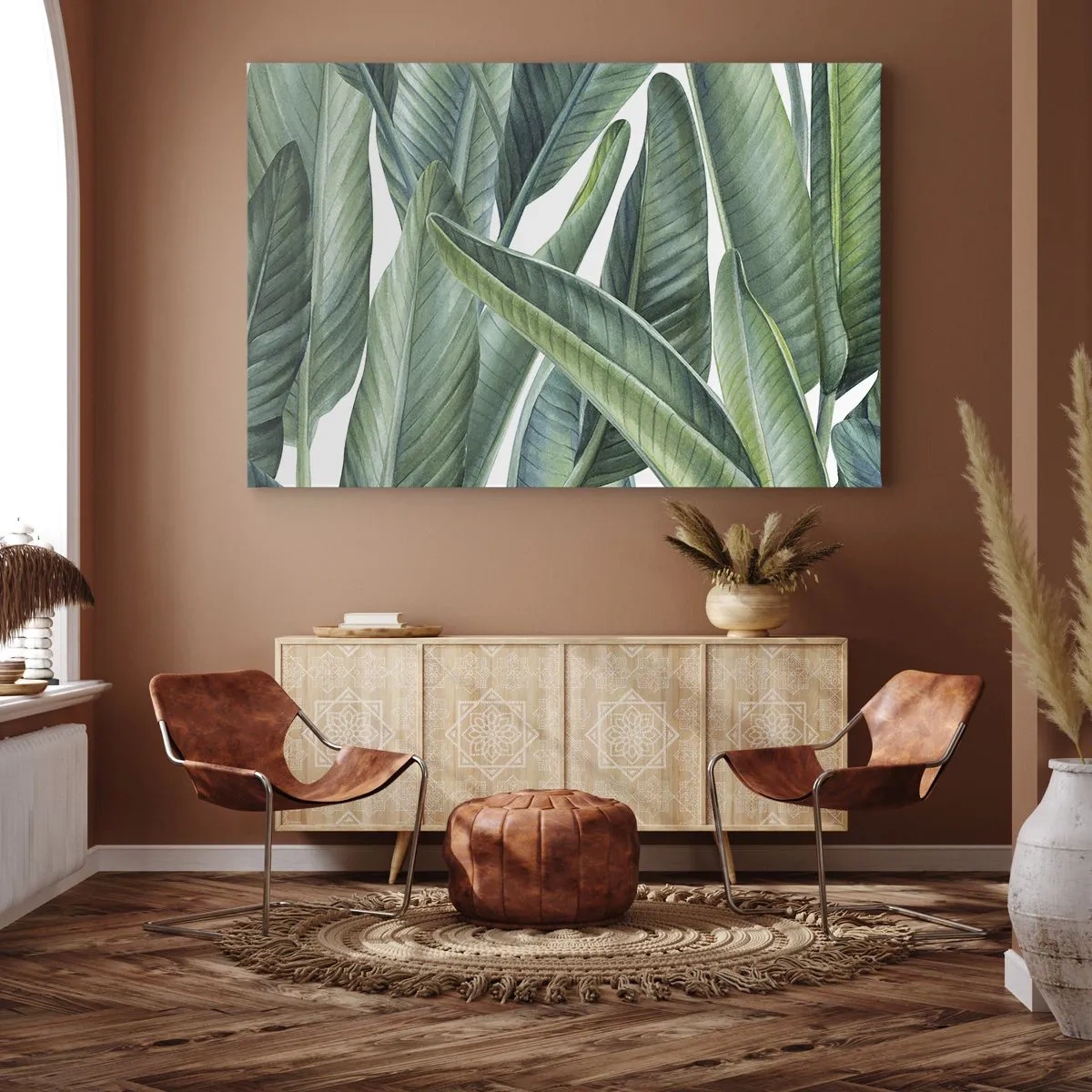 Canvas picture - Green leaves in a minimalist, botanical style - 70x50cm - Only Green Itself - Modern wall decoration for the living room and bedroom ARTTOR
