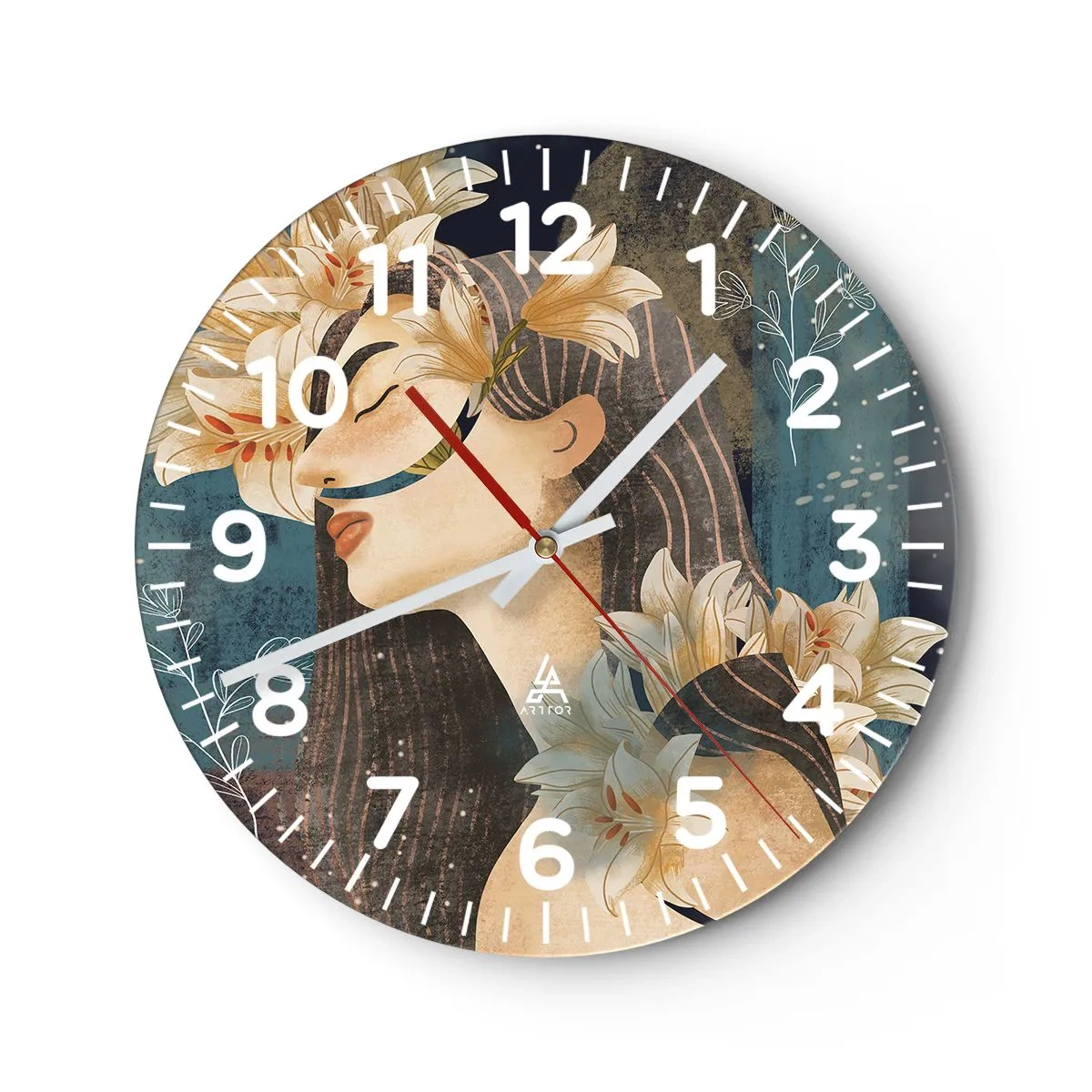 Wall clock - Clock on glass - Tale of a Queen with Lillies - 30x30 cm